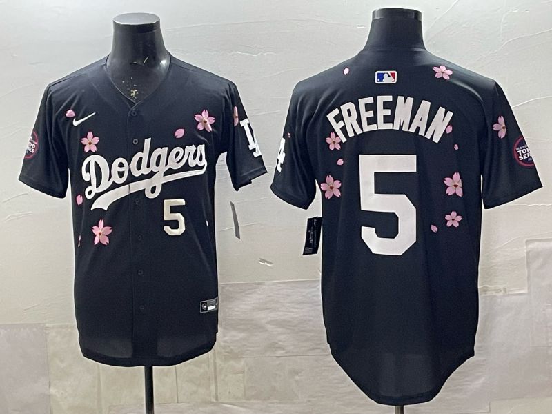 Men 2025 Nike Los Angeles Dodgers #5 Freeman Black Game MLB Jersey 08